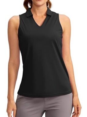 Callaway Black Sleeveless Collared V-Neck Tank. Opti Dri